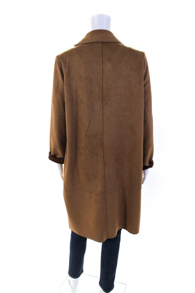 Philosophy By Republic Womens Collared Open Front Faux Suede Jacket Brown Small