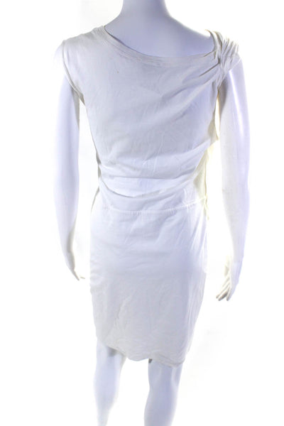 Theory Womens Sleeveless Scoop Neck Draped Shirt Dress White Cotton Size Medium