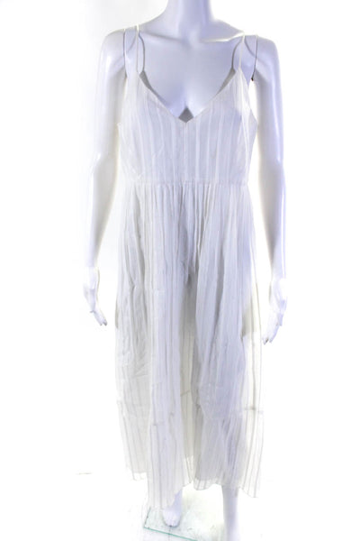 Club Monaco Womens Back Zip Spaghetti Strap Striped Maxi Dress White Size 6