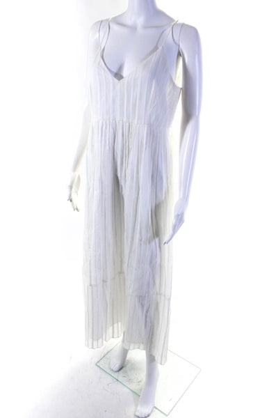 Club Monaco Womens Back Zip Spaghetti Strap Striped Maxi Dress White Size 6