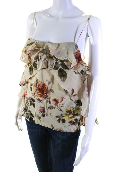 Intermix Womens Silk Floral Print V Neck Tank Top White Size Petite