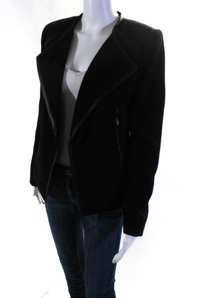 Cut25 Womens Leather Trim Wrap Jacket Black Size 4