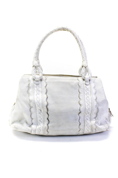 Bottega Veneta Womens Perforated Leather Zipper Closure Shoulder Handbag White