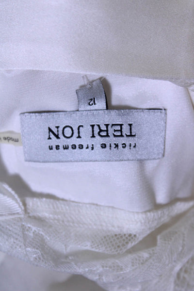 Teri Jon Womens Long Sleeve Ruffle Trim Lace Collared Blouse White Size 12