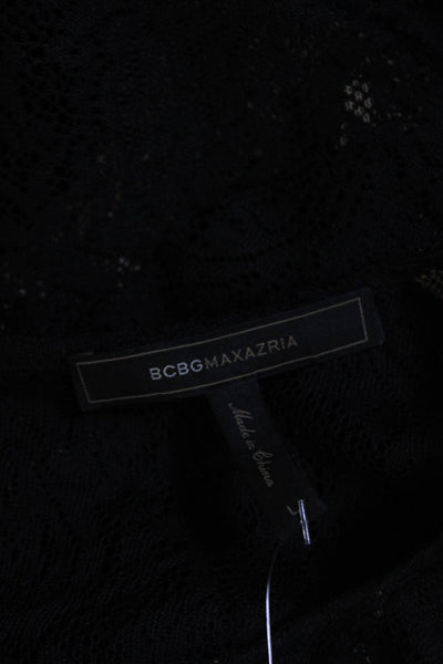 BCBGMAXAZRIA Women's Lace Ruffle Trim Cold Shoulder Blouse Black Size L