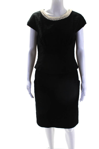 Donna Ricco Womens Sleeveless Pearl Trim Peplum Sheath Dress Black Size 8
