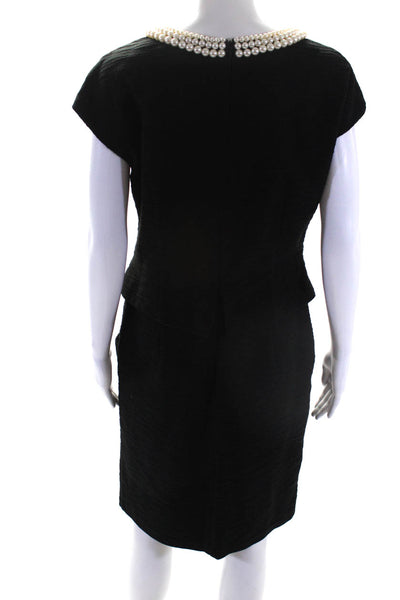 Donna Ricco Womens Sleeveless Pearl Trim Peplum Sheath Dress Black Size 8
