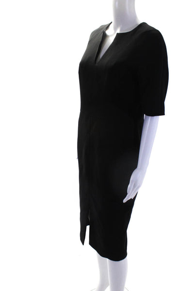 LBK Lourarok Womens Short Sleeve V Neck Lined Midi Sheath Dress Black Size 40