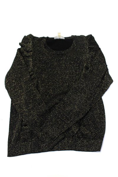 Michael Michael Kors Zara Weill Metallic Ruffle Knit Blouse Black Size L10 Lot 3
