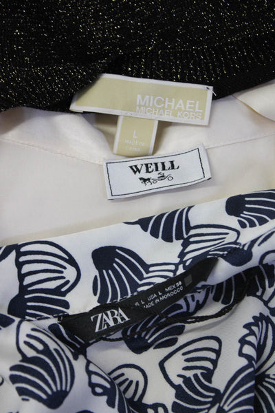 Michael Michael Kors Zara Weill Metallic Ruffle Knit Blouse Black Size L10 Lot 3