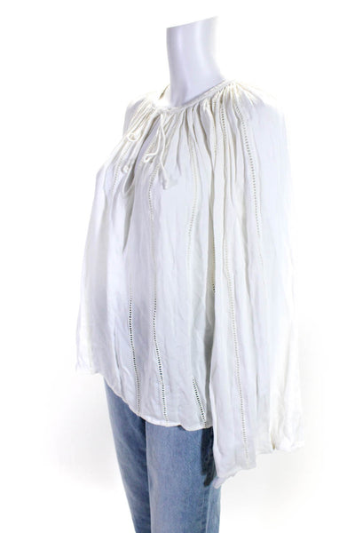 Frame Women's V-Neck Long Tie Long Sleeves Blouse White Size S
