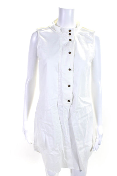 Equipment Femme Women's Round Neck Sleeveless Button Up Mini Dress White Size S