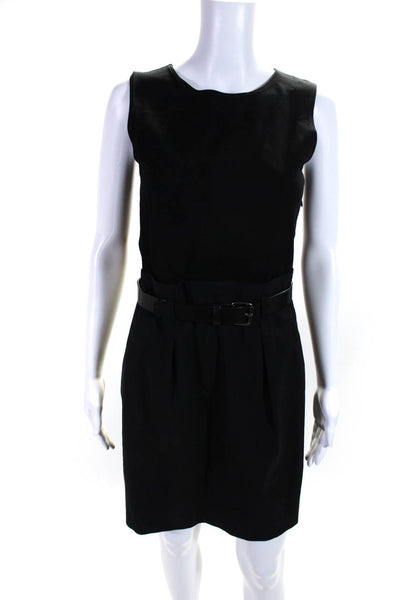Theory Women's Round Neck Sleeveless Belted A-Line Mini Dress Black Size 8
