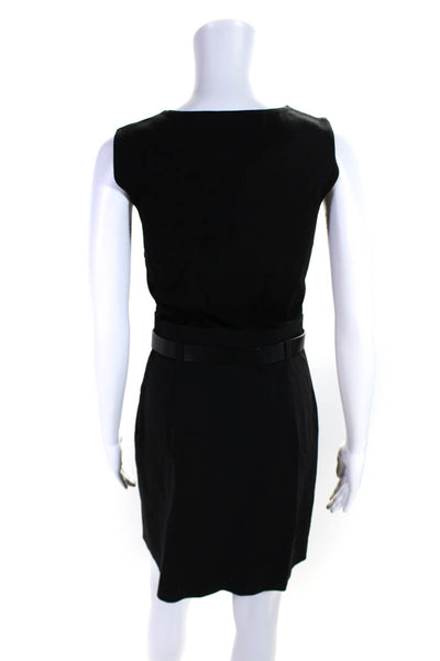 Theory Women's Round Neck Sleeveless Belted A-Line Mini Dress Black Size 8