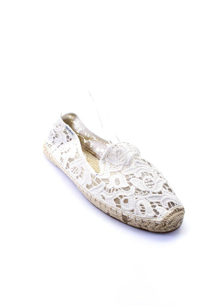 Soludos Women's Round Toe Slip-On Espadrille Embroidered Flat Shoe White Size 9