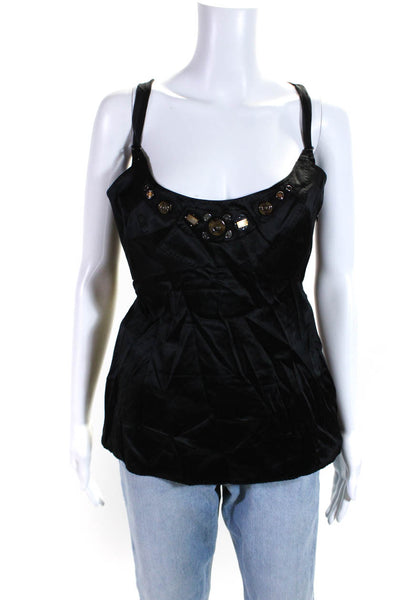 Elie Tahari Womens Black Beaded Scoop Neck Tie Strap Sleeveless Blouse Top SizeS