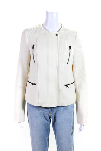 Vince Womens Wool Zip Up Snap Front Long Sleeve Jacket Coat Ivory Size 10