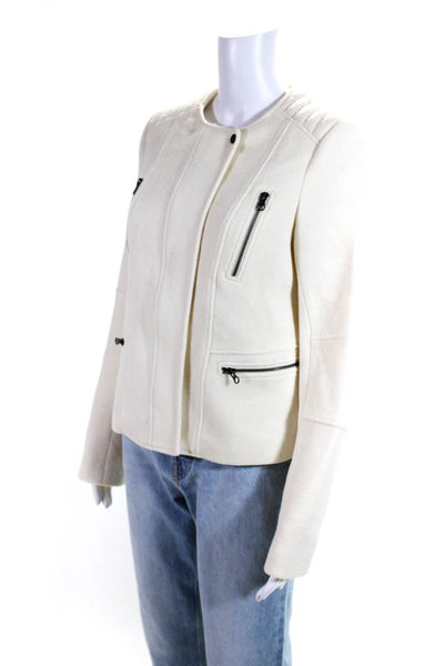 Vince Womens Wool Zip Up Snap Front Long Sleeve Jacket Coat Ivory Size 10