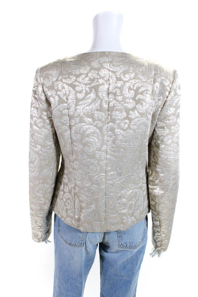 Theory Womens Metallic Brocade Button Up Long Sleeve Jacket Beige Size 10
