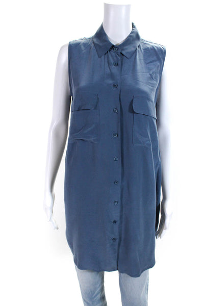 Equipment Femme Womens Dust Blue Silk Button Down Sleeveless Blouse Top Size S