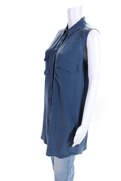 Equipment Femme Womens Dust Blue Silk Button Down Sleeveless Blouse Top Size S