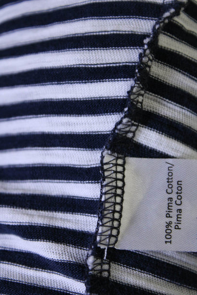 ATM Womens Blue White Cotton Striped Crew Neck Short Sleeve A-Line Dress Size L