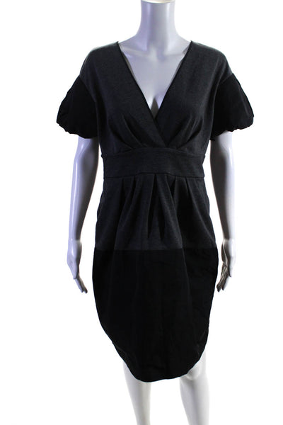 BCBGMAXAZRIA Womens Gray Black V-Neck Short Sleeve Shift Dress Size S/M