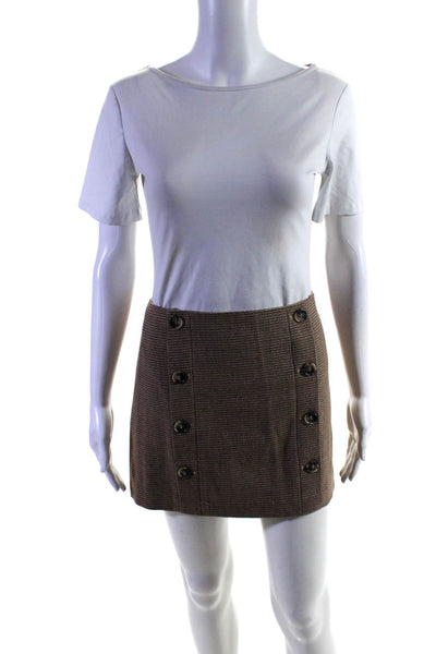 Theory Womens Brown Wool Textured Double Breasted Detail Mini Skirt Size 10