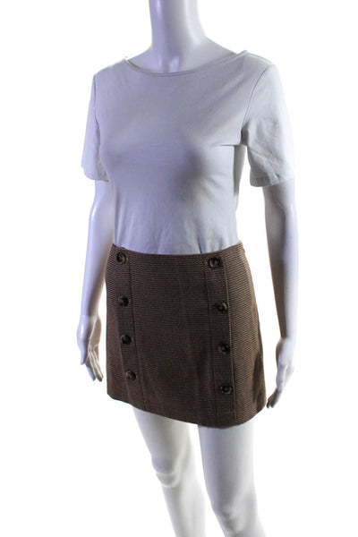 Theory Womens Brown Wool Textured Double Breasted Detail Mini Skirt Size 10