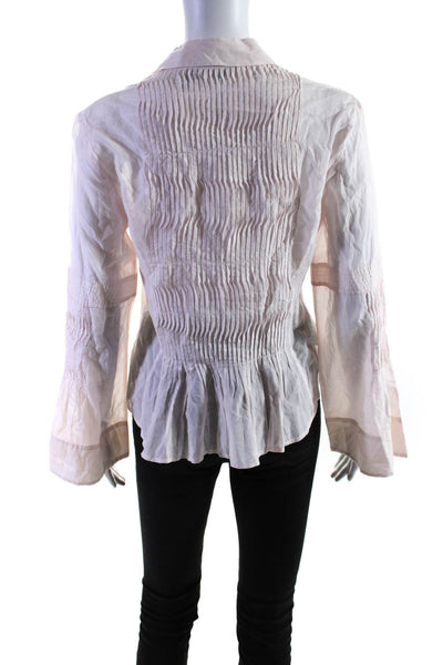 Nic + Zoe Womens Pink Cotton Collar Pleated Long Sleeve Blouse Top Size S