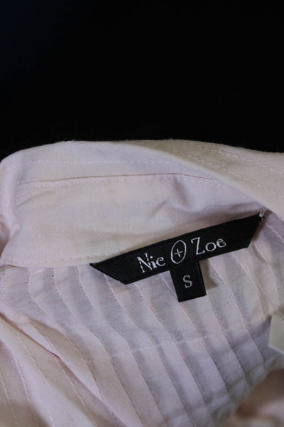 Nic + Zoe Womens Pink Cotton Collar Pleated Long Sleeve Blouse Top Size S