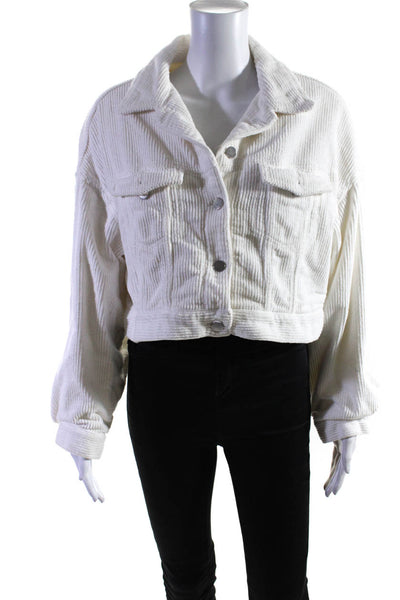 Zara Trafaluc Womens Corduroy Long Sleeved Buttoned Cropped Jacket White Size L