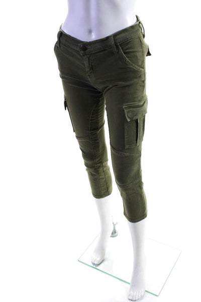 Current/Elliott Womens Low Rise Skinny Leg Cropped Cargo Pants Green Size S