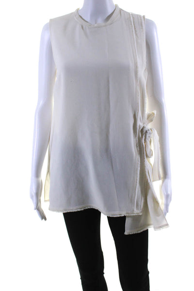 Proenza Schouler Womens Sleeveless Crew Neck Tie Front Fringe Top White Size 8