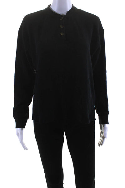 Donni Womens cotton Knit V-Neck Long Sleeve Blouse Top Black Size Small