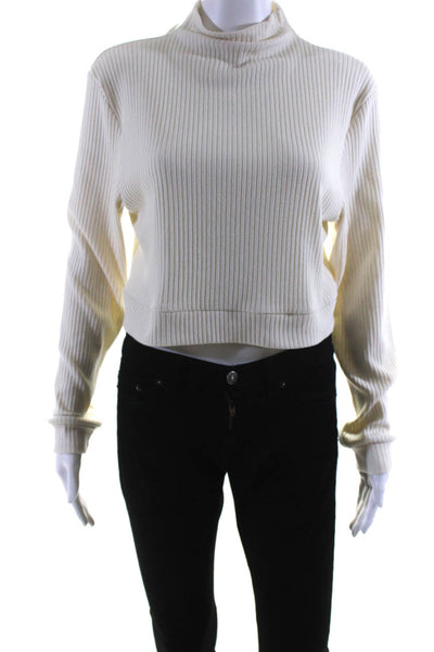 Samantha Eng Womens Knit Ribbed High Neck Long Sleeve Sweater Top White Size S