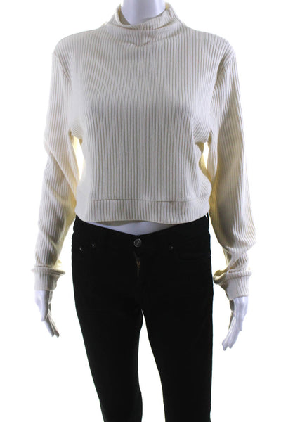 Samantha Eng Womens Knit Ribbed High Neck Long Sleeve Sweater Top White Size S