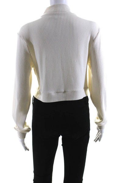 Samantha Eng Womens Knit Ribbed High Neck Long Sleeve Sweater Top White Size S