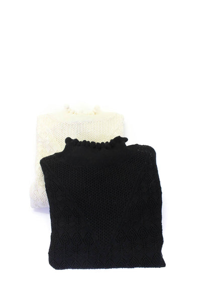 Zara Womens Lace High Neck Long Sleeve Knit Blouses Tops Black Size M Lot 2