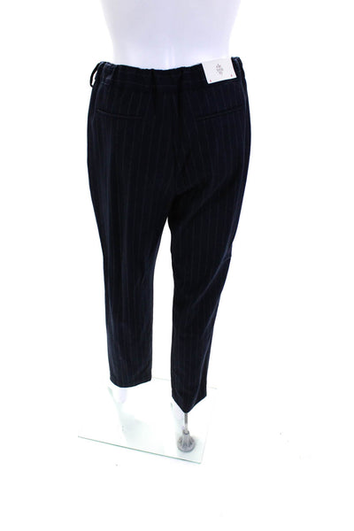 ELEVENTY Womens Wool Striped Print Straight Leg Belted Trousers Navy Blue Size 6