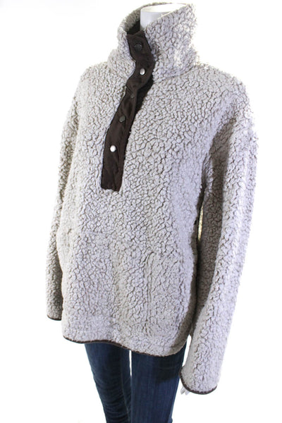 Dylan Womens Fleece Mock Neck Snap Front Pullover Sweater Top Ivory Size XS