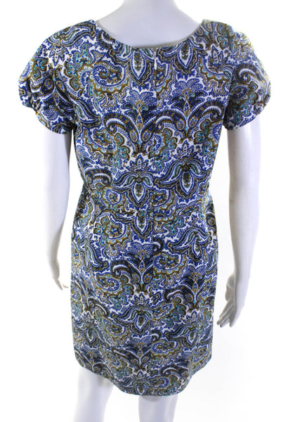 J Crew Women's Round Neck Short Sleeves Pockets A-Line Mini Paisley Dress Size 8