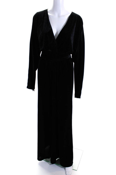 BCBG Max Azria Womens Velvet Striped Belted Jumpsuit Black Size Large
