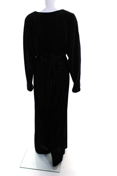 BCBG Max Azria Womens Velvet Striped Belted Jumpsuit Black Size Large