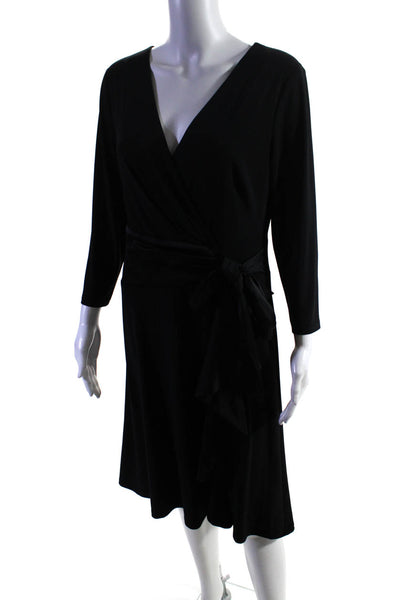 Lauren Ralph Lauren Womens Satin Trim Surplice Midi Sheath Dress Black Size 8