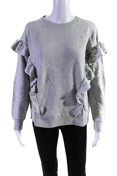 Joie Womens Crew Neck Knit Terry Ruffle Sweatshirt Heather Gray Size Medium