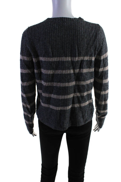 Splendid Collection Womens Crew Neck Striped Sweater Beige Gray Size Medium