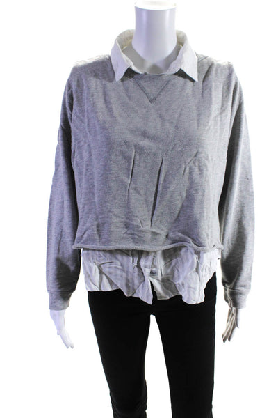 Rails Womens Layered Collared Striped Sweatshirt Blouse Gray White Size Medium