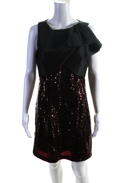 Shoshanna Womens Back Zip Sleeveless Crew Neck Sequin Dress Red Black Size 6