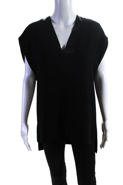 Vince Womens Sleeveless V Nekc High Low Side Slit Oversized Top Black Size Small